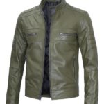 Men's Military Cafe Racer Quilted Green Leather Jacket