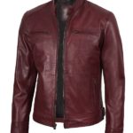 Men's Cafe Racer Quilted Burgundy Real Leather Jacket
