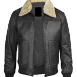Men's Garrett Fur Black Leather Bomber Jacket
