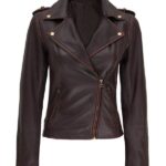 Women’s Biker Asymmetrical Brown Leather Jacket