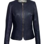 Women’s Classic Diamond Quilted Blue Leather Jacket