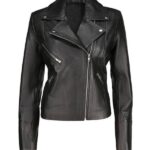 Women’s Slimfit Cross Zipper Black Real Leather Jacket